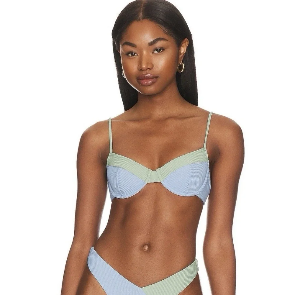 Lovers + Friends Pool Party Bikini Top Size Small Blue Mint Revolve Vacation - Picture 6 of 6
